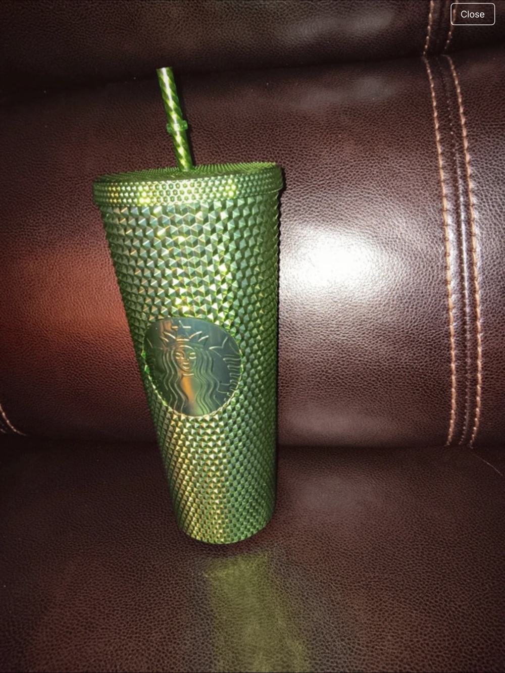 Starbucks Metallic Green Studded Cold Cup with Straw
